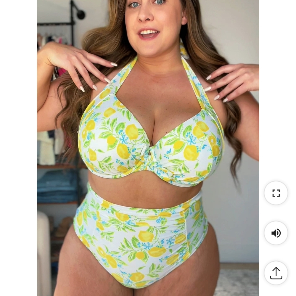 Adore Me Lemon Print Bikini - Yellow and Blue